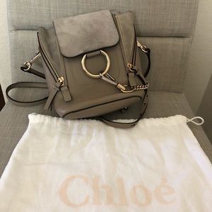Suede Calfskin Mini Faye Backpack Motty Grey